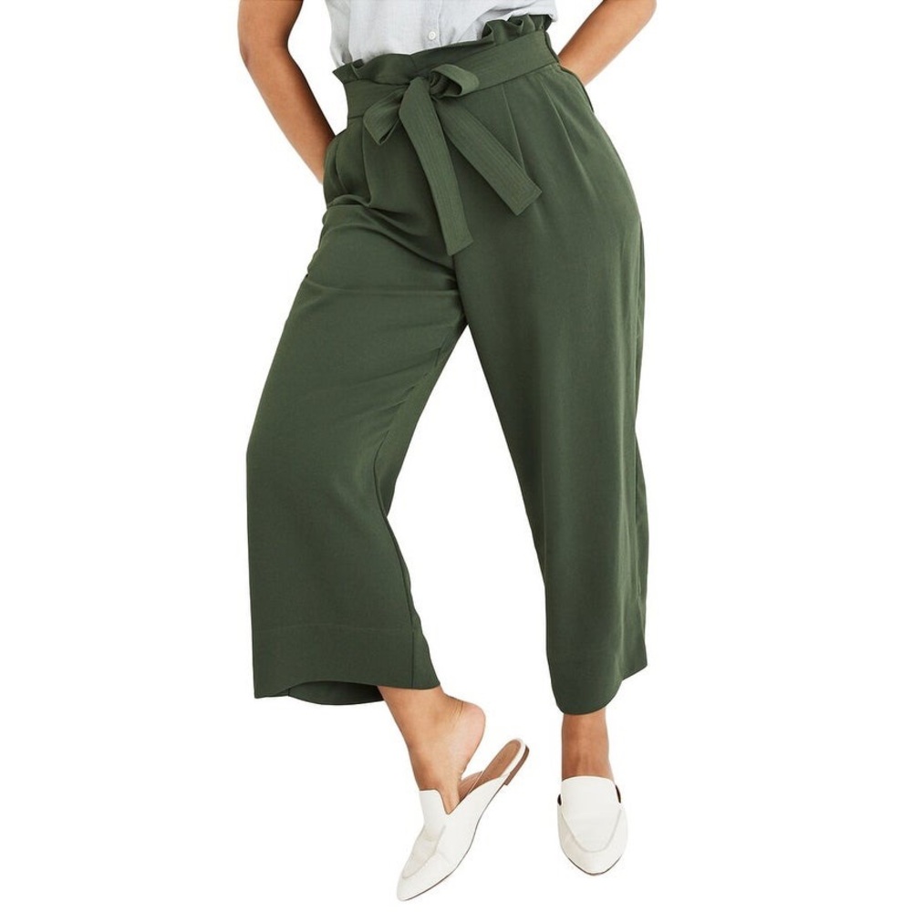 Madewell Olive Green Wide-Leg Paperbag Waist Pants